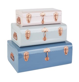 An Image of Habitat Trunk Set Of 3 Plain Trunks Pink & Grey