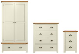 An Image of Habitat Kent 3 Piece 2 Door Wardrobe Set - Cream & Oak