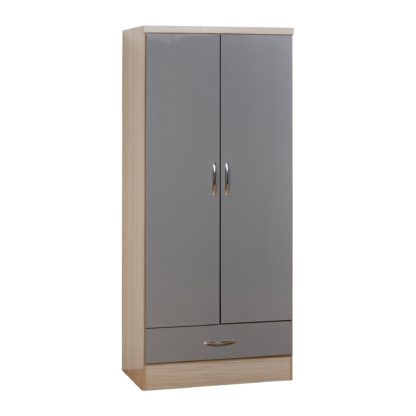 An Image of Nevada 2 Door 1 Drawer Grey Wardrobe Grey