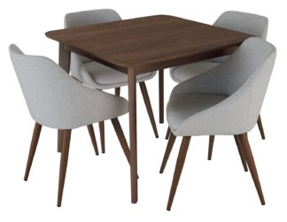An Image of Habitat Skandi Walnut Veneer Dining Table & 4 Grey Chairs