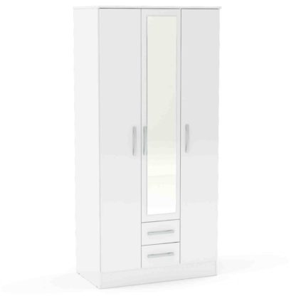 An Image of Lynx White 3 Door 2 Drawer Mirrored Wardrobe White