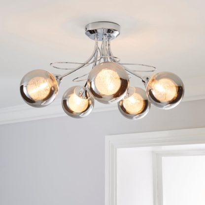 An Image of Mateo 5 Light Glass Chrome Semi-Flush Ceiling Fitting Smoke