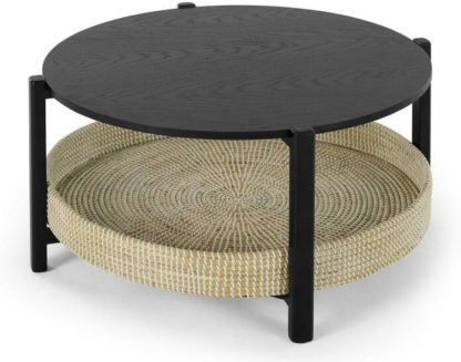 An Image of Pipel Coffee Table, Black Stain and Rattan