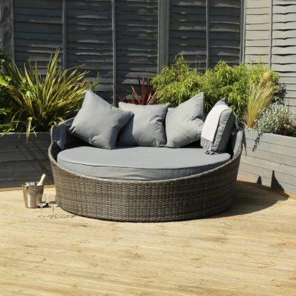 An Image of Rattan Grey Day Bed With Canopy Light Grey