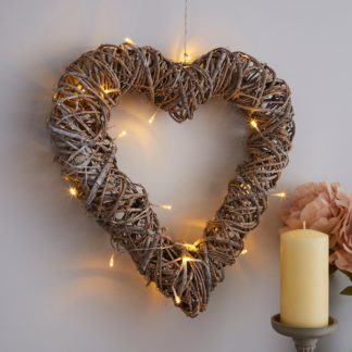 An Image of Natural Wicker Hanging Heart Light Natural