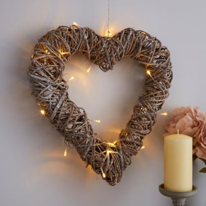An Image of Natural Wicker Hanging Heart Light Natural
