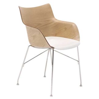 An Image of Kartell Smartwood Dining Chair with Arms Light Wood with White seat