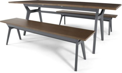 An Image of Jenson Extending Dining Table and 2 Benches, Dark Oak and Grey
