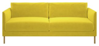 An Image of Habitat Hyde 3 Seater Velvet Sofa - Yellow