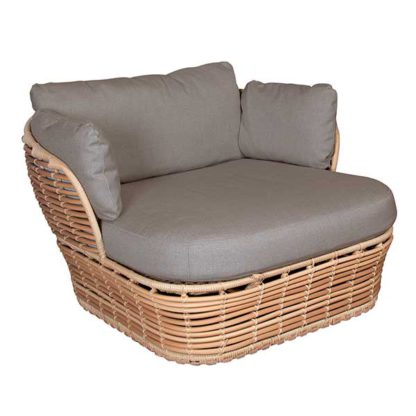 An Image of Cane Line Basket Garden Lounge Chair in Natural with Taupe Fabric