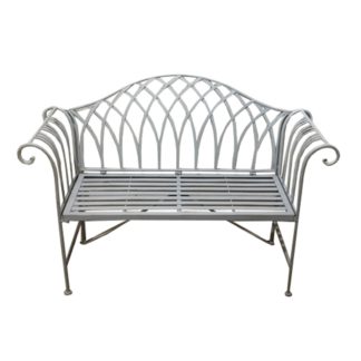 An Image of Wrought Iron 2 Seater Grey Bench Grey