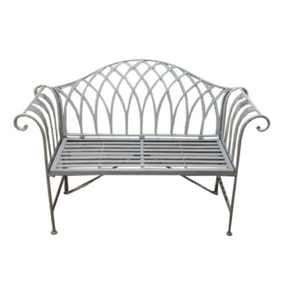 An Image of Wrought Iron 2 Seater Grey Bench Grey