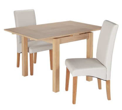 An Image of Habitat Clifton Oak Extending Table & 2 Cream Chairs