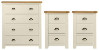 An Image of Habitat Kent 2 Bedsides & 4 Drawer Set - Cream & Oak