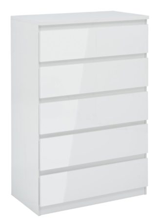 An Image of Habitat Jenson Gloss 5 Drawer Chest - White