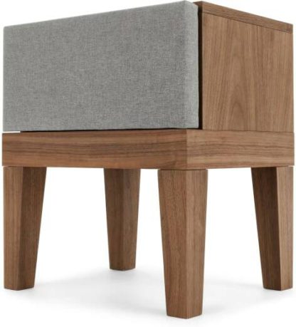 An Image of Lansdowne Upholstered Bedside Table, Walnut and Heron Grey