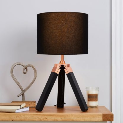 An Image of Trio Tripod Black and Copper Table Lamp Black and Brown