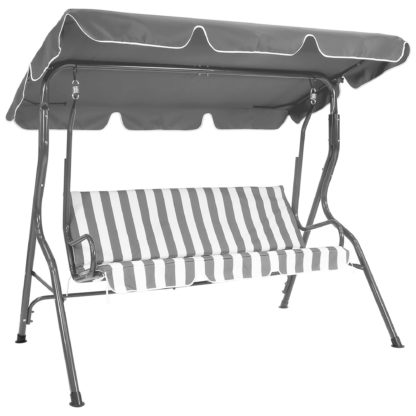 An Image of Striped 2 Seater Grey Garden Swing Bench Grey