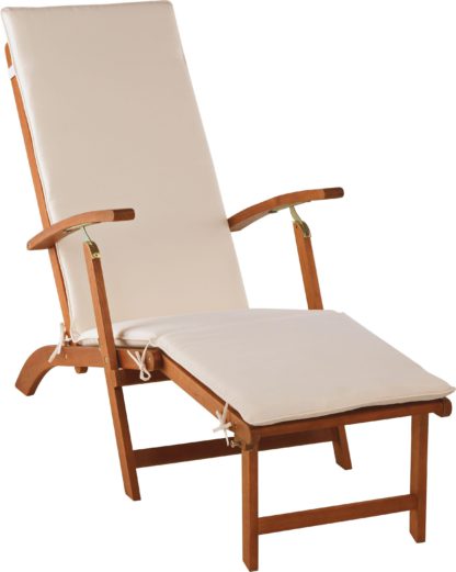 An Image of Argos Home Wooden Sun Lounger with Cushion - Cream