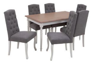 An Image of Argos Home Le Marais Oak Veneer Dining Table & 6 Grey Chairs