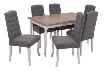 An Image of Argos Home Le Marais Oak Veneer Dining Table & 6 Grey Chairs