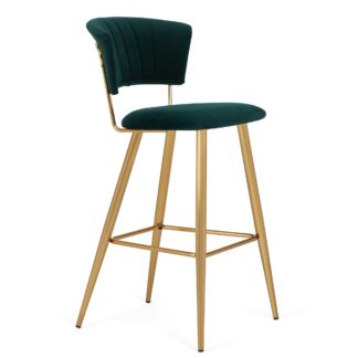 An Image of Kendall Bar Stool Bottle Green Velvet Green and Brown