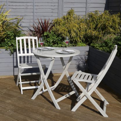 An Image of Acacia Washed Wood Bistro Set Washed White