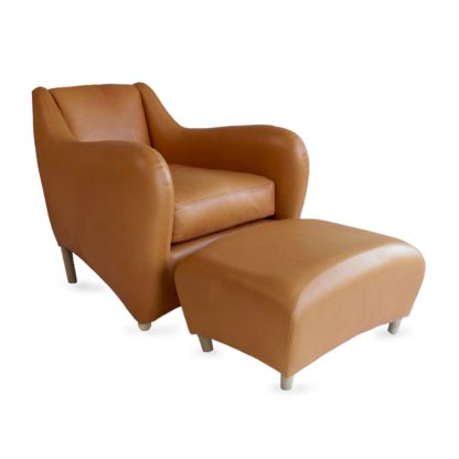 An Image of SCP Balzac Chair & Footstool Utah Russet Leather Natural Fibre Filling