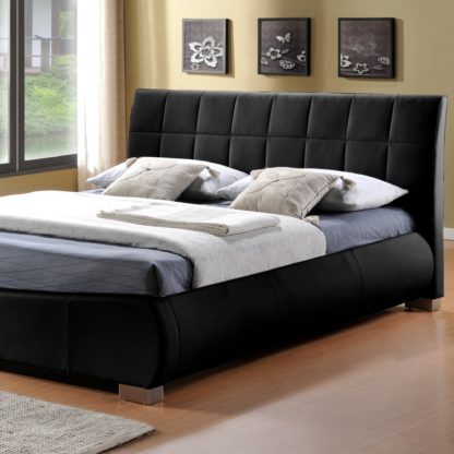 8119cbcbb45737c098c822b7fff120efd08f6d02a0a706c90e94d3639ee94af9.jpg An Image of Dorado Black Faux Leather Bed Frame Black