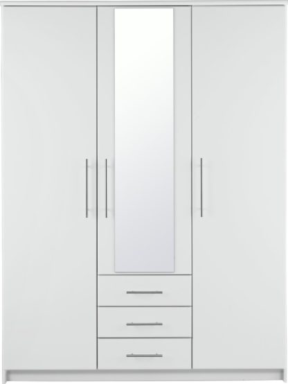 An Image of Argos Home Normandy 3 Door 3 Drawer Mirror Wardrobe - White