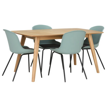 An Image of Lund Extending Dining Table and 4 Green Leon Chairs
