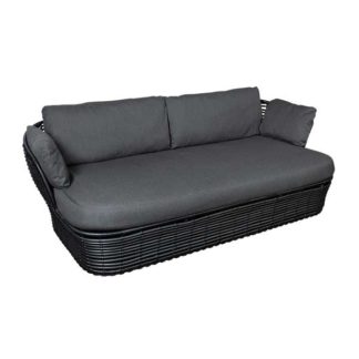 An Image of Cane Line Basket Garden Sofa in Graphite with Grey Fabric