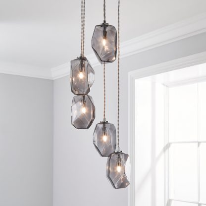 An Image of Ebba Faceted Glass Cluster Ceiling Fitting Grey