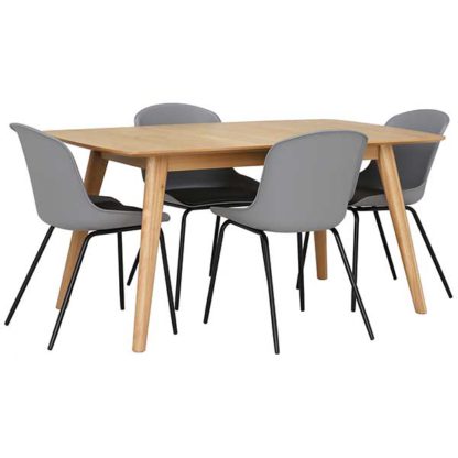 An Image of Lund Extending Dining Table and 4 Grey Leon Chairs