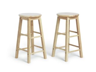 An Image of Habitat Pair of Solid Wood Kitchen Stools