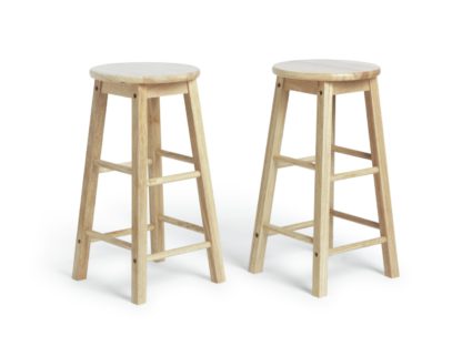 An Image of Habitat Pair of Solid Wood Kitchen Stools