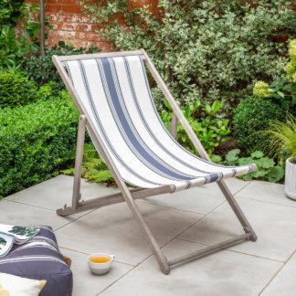 An Image of Elements Wooden Striped Deckchair Light Grey