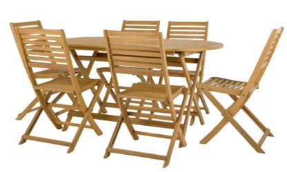 8bf9edbdeb1e811adbd526e2babe276677099eea0c8f12f3c039439bb0b589cb.jpg An Image of Argos Home Newbury 6 Seater Wooden Patio Set - Light Wood