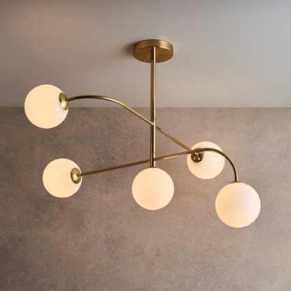 An Image of Hartwell 5 Light 32cm Flush Chandelier Brass