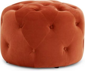 An Image of Hampton Small Round Pouffe, Flame Orange Velvet