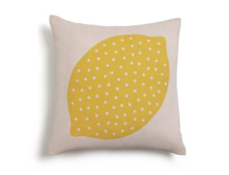 An Image of Habitat Lemon Patterned Cushion - Yellow