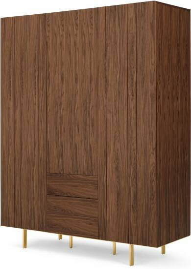 94fde2d806a9dd2a9859de9e8650a096c598bb412ea4106e888b668c5d0665aa.jpg An Image of Keaton 3 Door Wardrobe, Walnut & Brass