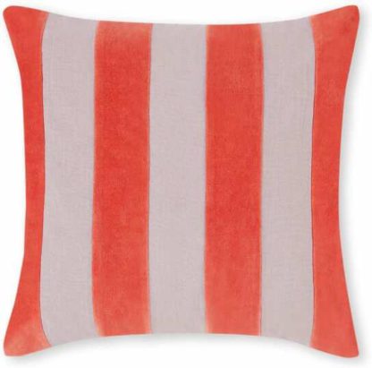 An Image of Bowker Stripe Velvet Cushion, 50 x 50cm, Vermillion Red & Cloud Grey