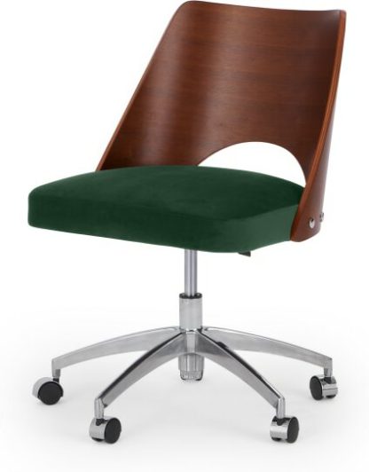 An Image of Hailey Swivel Office Chair, Walnut and Pine Green Velvet