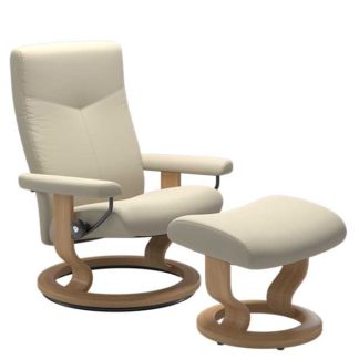 An Image of Stressless Large Dover Classic Chair Stool Batick Cream and Oak