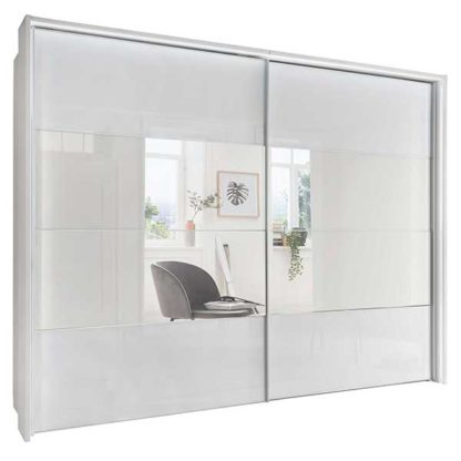 An Image of Riga 2 Door Sliding Wardrobe White Glass and Mirror