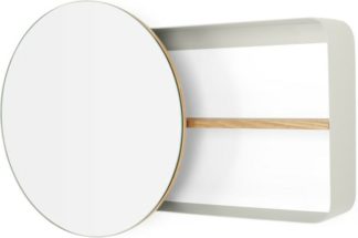 An Image of Joris Metal & Wood Round Mirror and Shelf Unit, Off White