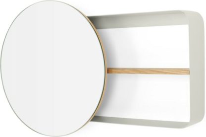 9aeba1789f257ee76b1950e3d9b177cc38d5268385827205e9bb2b3d4da05136.jpg An Image of Joris Metal & Wood Round Mirror and Shelf Unit, Off White