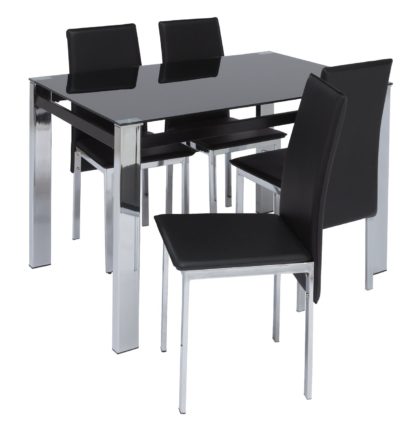 An Image of Argos Home Fitz Black Glass Dining Table & 4 Black Chairs