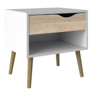 An Image of Viken 1 Drawer Bedside Unit - White and Oak